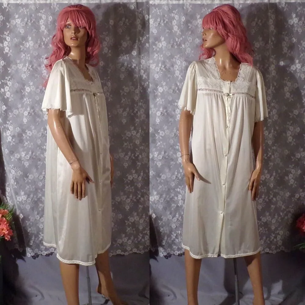 Vintage 80s Robe 1980s White Nylon Bridal Sears NWT Retro Grannycore Size Large